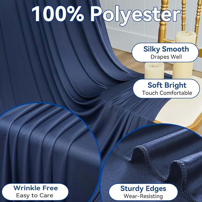 20×12ft Navy Blue Wrinkle Free Backdrop Curtain for Wedding Parties, 4 Panels 5×12ft Long Soft Silky Polyester Backdrop Drapes Photo Back Drop Curtains for Birthday Photography Background Cloth