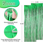 2 Pack Green Foil Fringe Backdrop Curtains, Tinsel Streamers Birthday Party Decorations, Fringe Backdrop for Graduation, Baby Shower, Gender Reveal, Disco Party