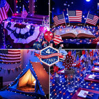 btfarm 4th of July Patriotic Fairy Lights Battery Operated, 30 Pack Red White Blue 3 Modes Twinkle String Lights, 7ft 20 Led Independence Day Mini for Mason Jars Vases Table Centerpiece Decorations