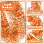 Macaron Metallic Twist Tinsel Garland - 25ft Wall Hanging Backdrop for Christmas, New Year & Valentine's Day Parties (Orange, 4in x 25ft)