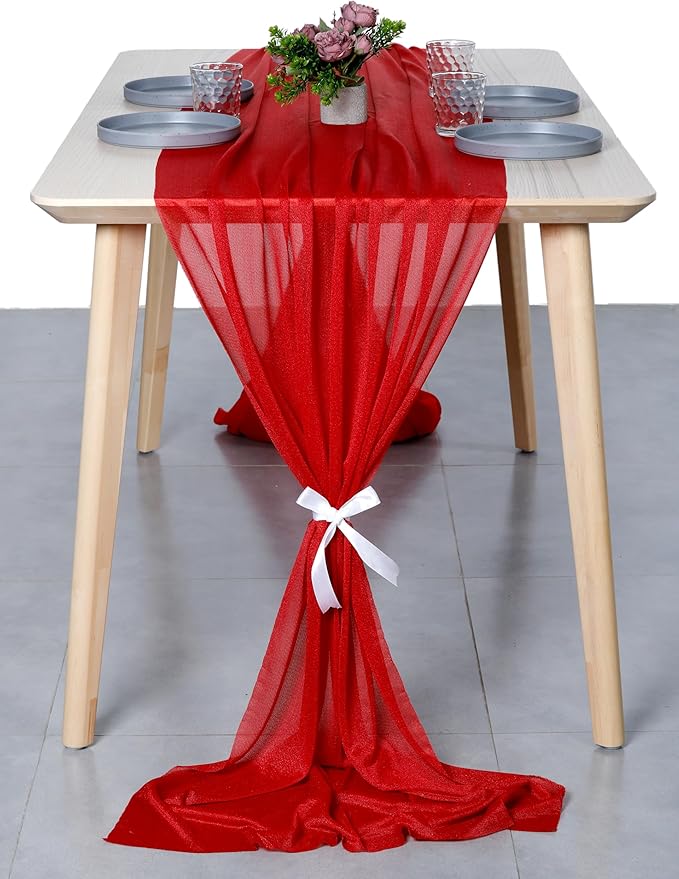 MDS Halloween Chiffon Table Runner - 5 Pack, 29 x 120 Inches, 10ft Each - Sheer Spooky Table Runners for Haunted House Parties, Trick-or-Treat Tables, Witchy Décor, Wedding & Events - Red