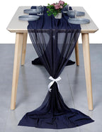 MDS 20 Pack 10ft Chiffon Table Runner 29 x 120 Inches Sheer Wedding Runner Romantic Rustic Table Runner for Wedding Decorations, Birthday Parties, Bridal Shower Party Arch Decor - Navy Blue