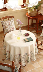 ISAENNE Designer Off White Linen Round Tablecloth,Floral Elegant Table Cloth,Stain Resistant Vintage Decor Tablecloths for Dining Thanksgiving Kitchen Christmas,Diameter 67"-Serenity G