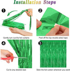 8 Pack Green Streamer, 3.28 FT x 7.05 FT Dinosaur Backdrop, Metallic Tinsel Backdrop FOI Fringe Curtains Party Streamer, Jungle Decor Green Streamer Party Decorations Photo Booth Props