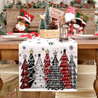GEEORY Christmas Table Runner 13x90 Inch, Xmas Tees Snowflakes Holiday Decorative Farmhouse Table Decoration for Kitchen Dinning, Indoor Outdoor Dinner Party Decor ((Red & Black) GT165-90