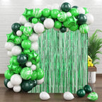 2 Pack Green Foil Fringe Backdrop Curtains, Tinsel Streamers Birthday Party Decorations, Fringe Backdrop for Graduation, Dinosaur Theme, Green Party
