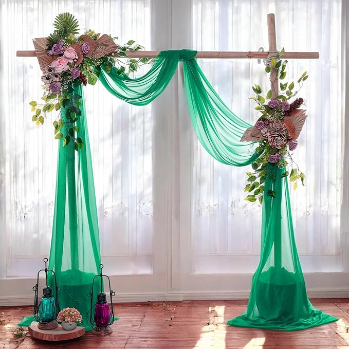 MDS Halloween Chiffon Draping Fabric - 1 Panel, 30" Wide x 50ft Long - Sheer Spooky Arbor & Canopy Drapery for Haunted House Backdrops, Party Ceilings, DIY Costumes & Themed Events - Emerald Green