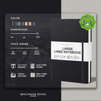 BEECHMORE BOOKS Lined Journal Notebook, 8.5 x 11.5 inch, A4 160 Lined Pages, Hardcover Leather Journals for Women, Men, Writing and Notebooks for Work - 120 GSM Thick Paper, Gifts Box Included