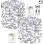 2-Pack Fairy Lights Battery Operated with Remote, Waterproof 66FT 200 LED Battery String Lights Outdoor Indoor, 8 Modes Twinkle Lights with Timer for Bedroom Wedding DIY Christmas Decor (Cool White)