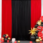 50ft x 15ft Red Wrinkle Free Backdrop Curtains for Parties,Silky Polyester Fabric Wedding Ceiling Drapes, 10 Panels 15ft Photo Back Drop Drapes for Baby Shower Photography Stage Background Cloth