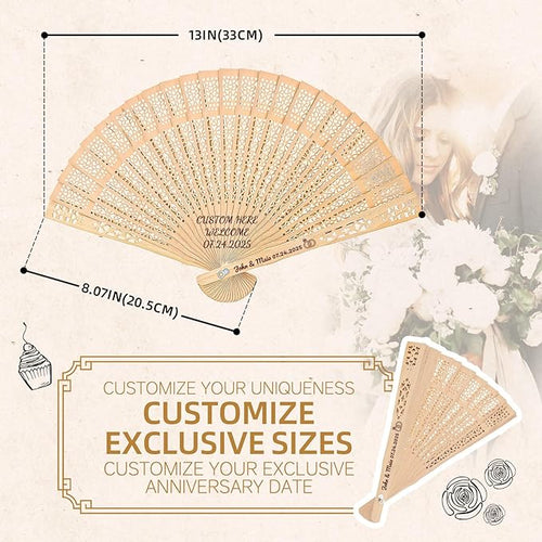 10pcs Personalized Wedding Fans for Guests - Custom Wooden Hand Fans with Names/Dates - Bulk Wedding Favors for Bridal Shower, Baby Shower & Parties (Wood, 10pcs)