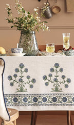 patdrea Designer Linen Vintage Blue Long Rectangle Tablecloth,Leaves Pattern Durable Floral Table Cloth,French Table Cover Cloth Decor for Kitchen Dining,Thanksgiving,Party,63"x102"-Ivar B