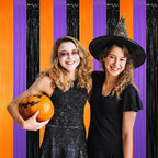 GOER 3.2 ft x 8.2 ft Metallic Tinsel Foil Fringe Curtains for Halloween Birthday Graduation New Year's Party Decorations(1 Pack,Black&Orange&Purple)