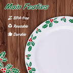 WDF 350pcs Christmas Plates and Napkins Set - Exquisite Holly Design - Christmas Dinnerware Set of 50 Plastic Plates 50 Red Silverware Set&Cups& Napkins