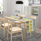 Lemon Table Runner,Watercolor Blue Fruits Green Leaves Print Table Cloth Kitchen Dining Table Home Party Decoration 13x36 Inch