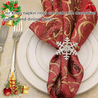 Halatool Set of 6 Christmas Rhinestone Snowflake Napkin Rings for Xmas Dining Table- Napkin Ring Holder for Christmas, Thanksgiving, Holiday Party Table Decoration