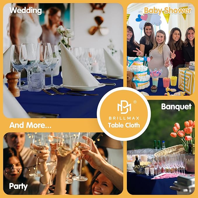 BRILLMAX 6 Pack Navy Blue Tablecloths 70 x 120 Inch for 6ft or 8ft Rectangle Tables - Rectangular Bulk Linen Polyester Fabric Washable Cloth Cover for Wedding Reception Banquet Birthday Party