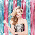 2 Pack Blue and Pink Foil Fringe Backdrop Curtains, Tinsel Streamers Mermaid Party Decorations, Fringe Backdrop for Mermaid Birthday, Baby Shower, Gender Reveal, Disco, Graduation Party