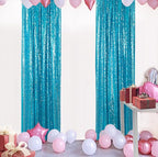 ShinyBeauty Sparkle Backdrop Curtain Aqua 2 Panels Set Sequin Photo Backdrop Turquoise 2FTx8FT Sequin Backdrop Curtain Aqua Blue Pack of 2-1220S