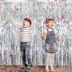 GOER 3.2 ft x 8.2 ft Metallic Tinsel Foil Fringe Curtains Party Photo Backdrop Party Streamers for Birthday,Graduation,New Year Eve Decorations Wedding Decor (Silver,5 pcs)