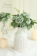 Floroom Artificial Flowers 25pcs Real Looking Elf Green Foam Fake Roses with Stems for DIY Wedding Bouquets Bridal Shower Centerpieces Sage Green Floral Arrangements Home Decorations