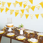 39Ft White and Gold Party Decorations Polka Dot Stripe Triangle Pennant Banner Glitter Foil Paper Flag Bunting Garland for Birthday Graduation Anniversary Wedding Bridal Baby Shower Hen Party Supplies