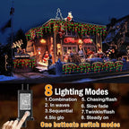 KNONEW Christmas Lights Outdoor Decorations 400 LED 33ft 8 Modes Curtain Fairy String Light with 75 Drops, Clear Wire LED String Light Indoor Decor for Wedding Party Christmas (Red and Green)