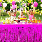 4 Pack 29x108 Inch Metallic Foil Fringe Tinsel Table Skirts for Rectangle Tables Streamer Curtains Backdrop for Christmas, Birthday, Parade Floats, Halloween Day Party Supplies(Fuchsia)