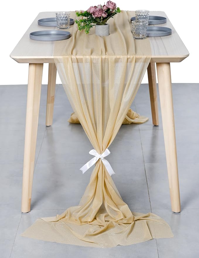 MDS Halloween Chiffon Table Runner - 5 Pack, 29 x 120 Inches, 10ft Each - Sheer Spooky Table Runners for Haunted House Parties, Trick-or-Treat Tables, Witchy Décor, Wedding & Events - Champagne Gold