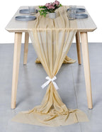 MDS 20 Pack 10ft Chiffon Table Runner 29 x 120 Inches Sheer Wedding Runner Romantic Rustic Table Runner for Wedding Decorations, Birthday Parties, Bridal Shower Party Arch Decor - Champagne Gold