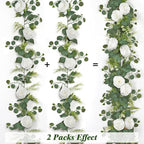 2PCS Artificial Eucalyptus Flowers Garland with White Roses 6.23FT Floral Garland Fake Peony Rose Vines Decorative Wall Hanging Plant for Wedding Party Arch Table Wall Backdrop Decor