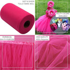 Fuchsia Tulle Fabric Rolls 6 Inch by 100 Yards (300 feet) Fabric Spool Tulle Ribbon for DIY Tutu Baby Shower Birthday Party Wedding Halloween Decorations Christmas Craft Supplies