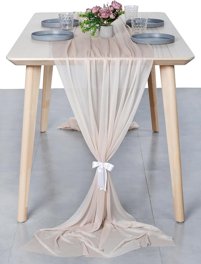 MDS Halloween Chiffon Table Runner - 12 Pack, 29 x 170 Inches, 14ft Each - Sheer Spooky Table Runners for Haunted House Parties, Trick-or-Treat Tables, Witchy Décor, Wedding & Events - Nude