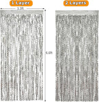 4 Pack 3.3x6.6ft Silver Foil Fringe Backdrop - Wavy Metallic Tinsel Foil Curtains Photo Booth Backdrop for Birthday Wedding Holiday | Silver Streamers Celebration Bachelorette Party Decorations