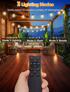Brightever LED Outdoor String Lights with Remote, 60FT Patio Lights Outdoor Waterproof with 19 Shatterproof ST38 LED Edison Bulbs, 3 Modes 2 Timer Dimmable String Lights for Outside, Low Voltage 24V