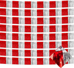 10 Pack 10 Feet Foil Fringe Garland Metallic Tinsel Streamers Banner Wall Hanging Backdrop for Parade Floats, Circus Welcome Carnival Birthday Party Decorations(Silver Red)