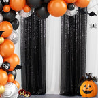 ShinyBeauty Sequin Curtains 4 Panels Black Backdrop Curtain Sequin Backdrops Sparkle Fabric Shimmer Photo Background for Halloween Parties Decor (2FTx8FT)