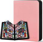 Card Binder 16 Pocket, Zipper Trading Card Binder Holds 1024 Cards, Double-sided Side Loading Card Storage Album, Ringless Card Protector, Card Collection Binder for TCG, MTG, Game Sport Card, Pink