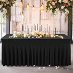 Wish Care 2 Pack Black Spandex Table Cloths - Fitted Rectangle Table Cover, Wrinkle Free, 4ft, Stretch Tablecloths for Party, Banquet, Wedding and Events