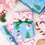 LeZakaa Christmas Wrapping Paper for Kids, Mini Roll, Red Truck, Snowman Christmas Tree in Blue & Pink Candy Cane Reversible Design for Winter Holiday Family Gathering, 17 inches x 32.8 Feet