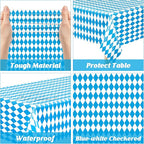 4 PCS Oktoberfest Decoration, 54 X 108 IN Blue White Checkered Plastic Oktoberfest Tablecloth, Disposable Rectangular German Theme Table Supplies, Bavarian Tablecover, Beer Tablecloth for Party Picnic