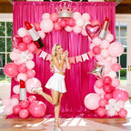 10x10FT Glitter Hot Pink Backdrop Curtain for Parties, Wrinkle Free Thick Fuchsia Sequin Backdrop, 2 Panels 5x10FT Shimmer Photo Back Drop Drapes for Barbie Party Wedding Photography Background