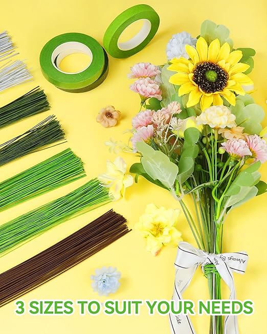 100 PCS FIVEIZERO 26 Gauge LightGreen Floral Wire Stems for Artificial Flower Making,Florist Wires,Flower Wire for Crafts,Alambre para Flores for Wreaths, Flower Arrangements and DIY Projects