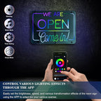 Ineonlife Open Neon Sign Come In We Are Open Mirrored Colorful LED lights for Business Decor Bright Led Light Signs Window Door Decoration Bar Shop Coffee Salon Store 14.57 x 11.02 inches USB Powerd