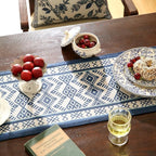 Chinoiserie Blue Stripe Cloth Runner for Table,Decorative Farmhouse Linen 87 Inches Long Table Runners,Decor Tabletop for Kitchen,Dining,Party,Home,Christmas,12"*87"