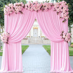 40 ft x 10 ft Wrinkle Free Baby Pink Backdrop Curtain for Parties, 8 Panels 5ftx10ft Polyester Photo Backdrop Drapes for Baby Shower Birthday Party Photography Wedding Backdrop Stand