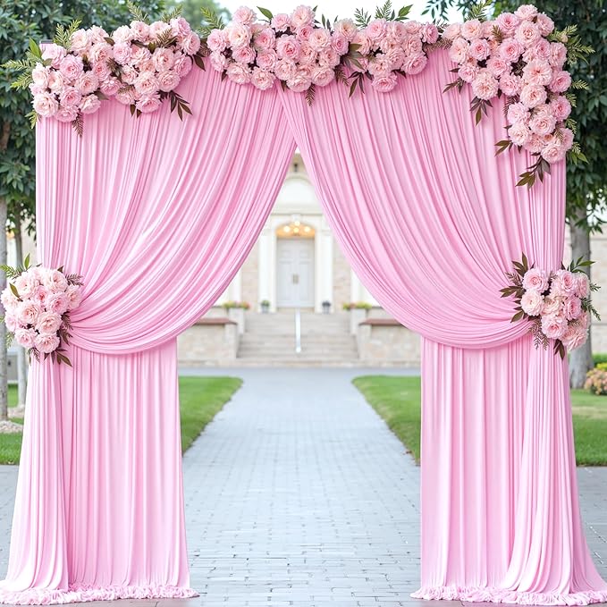 40 ft x 10 ft Wrinkle Free Baby Pink Backdrop Curtain for Parties, 8 Panels 5ftx10ft Polyester Photo Backdrop Drapes for Baby Shower Birthday Party Photography Wedding Backdrop Stand