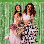4 Pack Fringe Curtain Backdrop, 3.2Ft x 6.6Ft Light Green Metallic Tinsel Foil Fringe Streamers Background for Photo Booth Birthday Wedding Baby Shower Carnival Easter Mother’s Day Party Decorations
