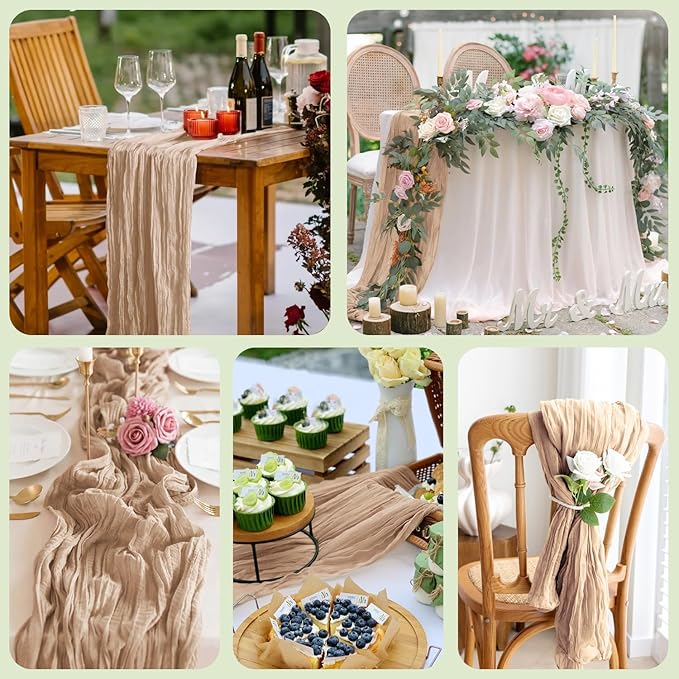 Asee'm 6pcs Cheesecloth Table Runner 120 Inches Long Nude Boho Gauze Cheese Cloth Runner 10FT Rustic Sheer Table Runners for Christmas Wedding Party Baby Shower Spring Easter Decoration