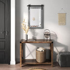 COGOOD Farmhouse Barn Door Mirror - 17 x 26 Rustic Wood Framed Wall Mirror for Bathroom, Living Room, Entryway Wall Decor (Grey)